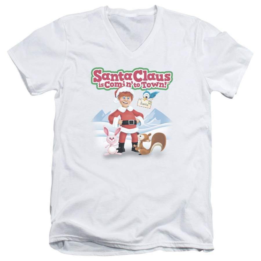 Santa Claus Is Comin to Town Animal Friends Men’s V-Neck T-Shirt