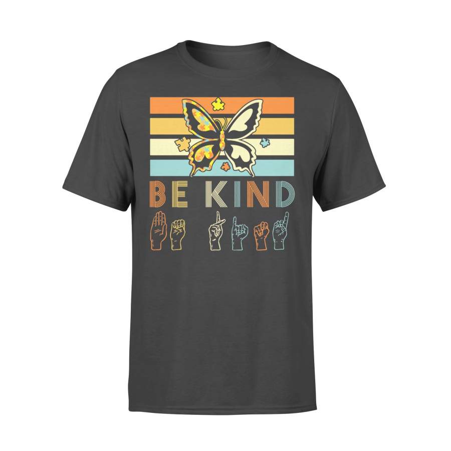 Vintage Sigh Language Butterfly Autism Be Kind T-shirt