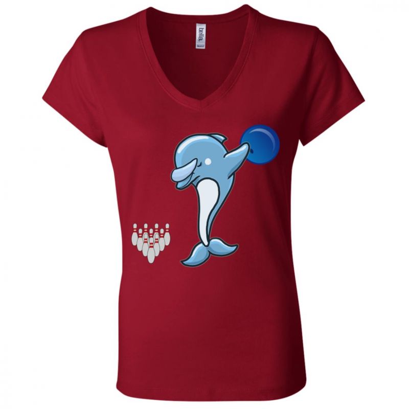 Funny Bowling Dabbing Dolphin Bowler Dab Gift Women V-neck T-shirt