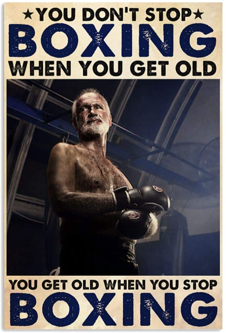 Vintage Old Man Boxing – Don’T Stop Boxing When You Get Old Poster Art Print      Home Decor Gift For Men Women Family Friend On Birthday Xmas