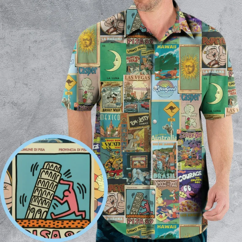 Cartoon Movie Posters In Vintage Style Hawaiian Shirt