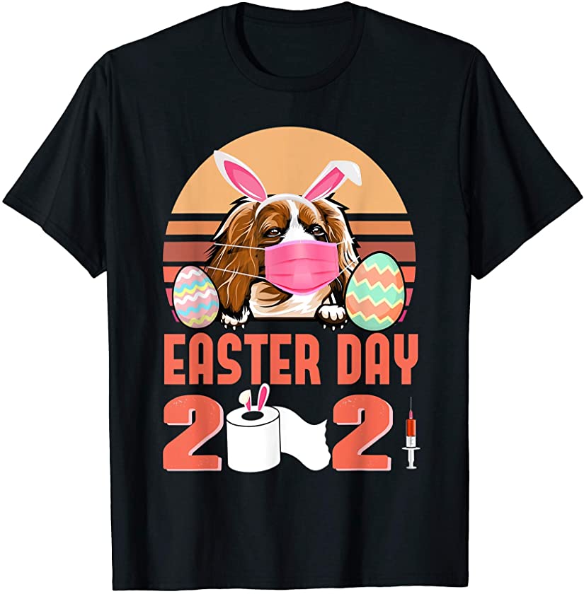 Cavalier Inu Dog Face Mask Bunny Egg Easter Day 2021 T-Shirt