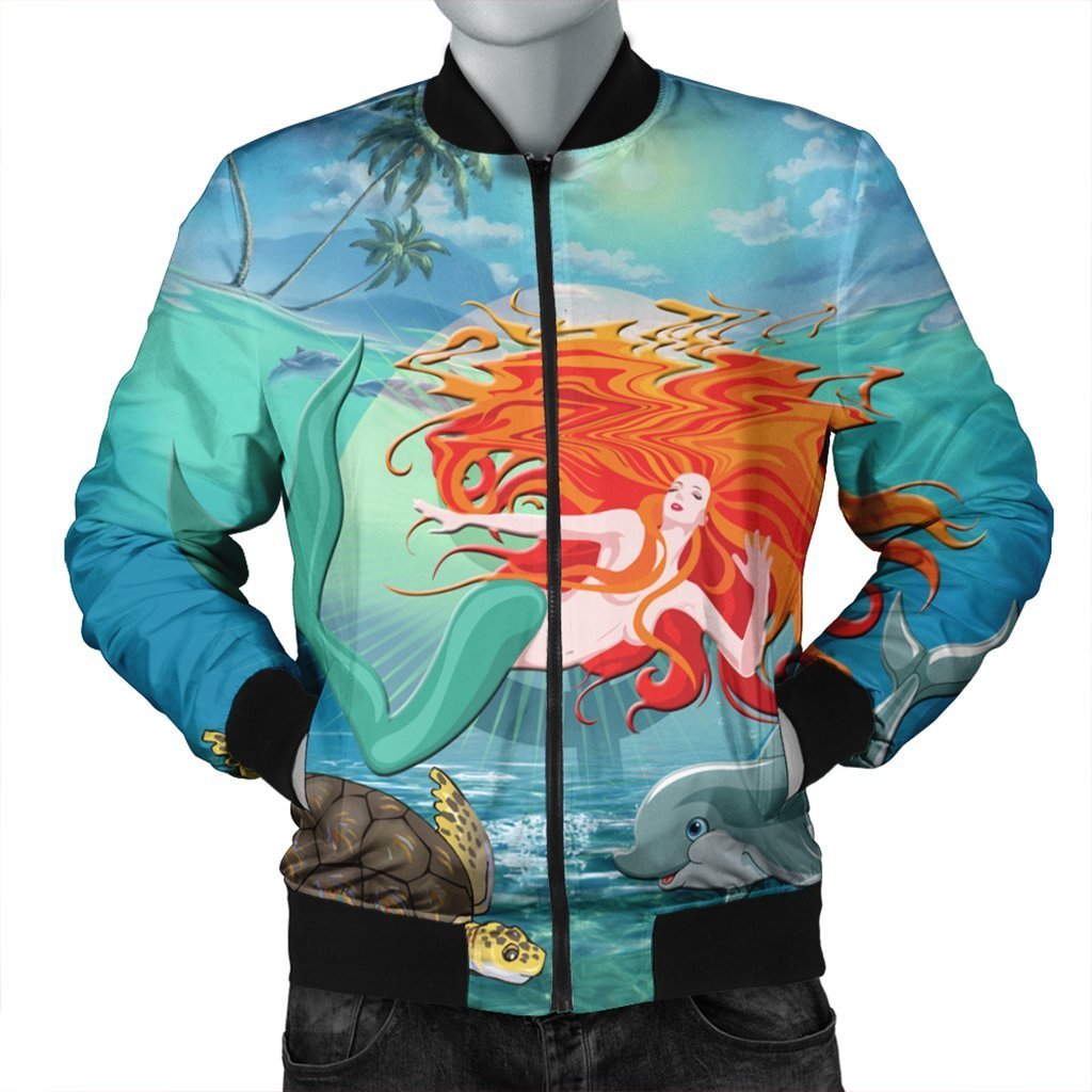 Hawaiian Mermaid Turtle Dolphin Polynesian Bomber Jacket