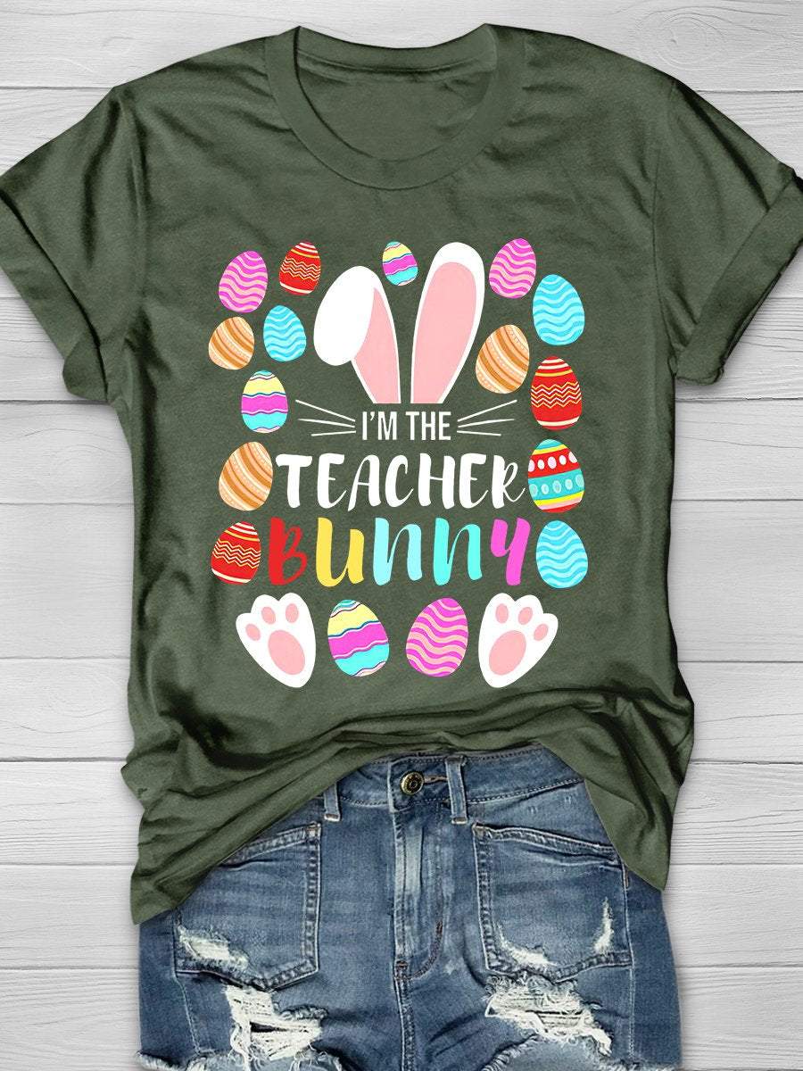 I’M The Teacher Bunny Print Short Sleeve T-Shirt