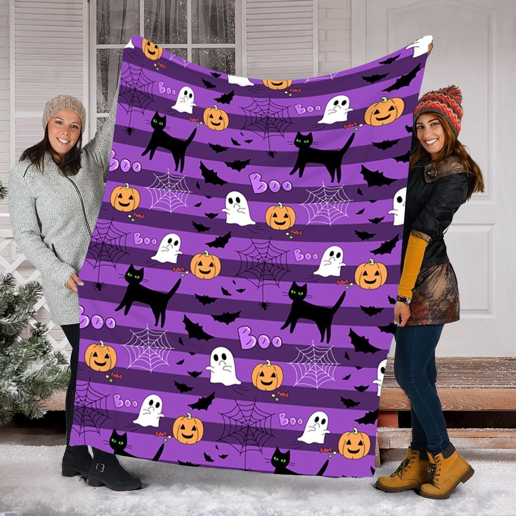 Ghost Boo Black Cat Pumpkin Halloween Gift Fleece Blanket – Quilt Blanket