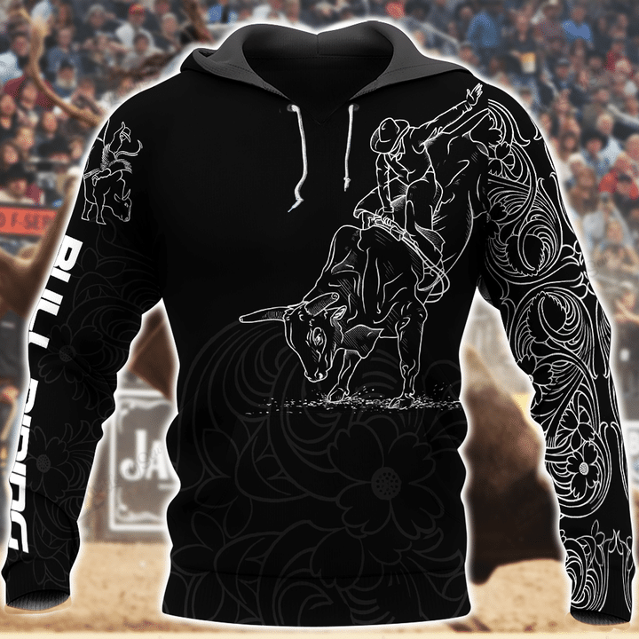 Personalized Name Bull Riding 3D All Over Printed Unisex Shirts Black Tattoo