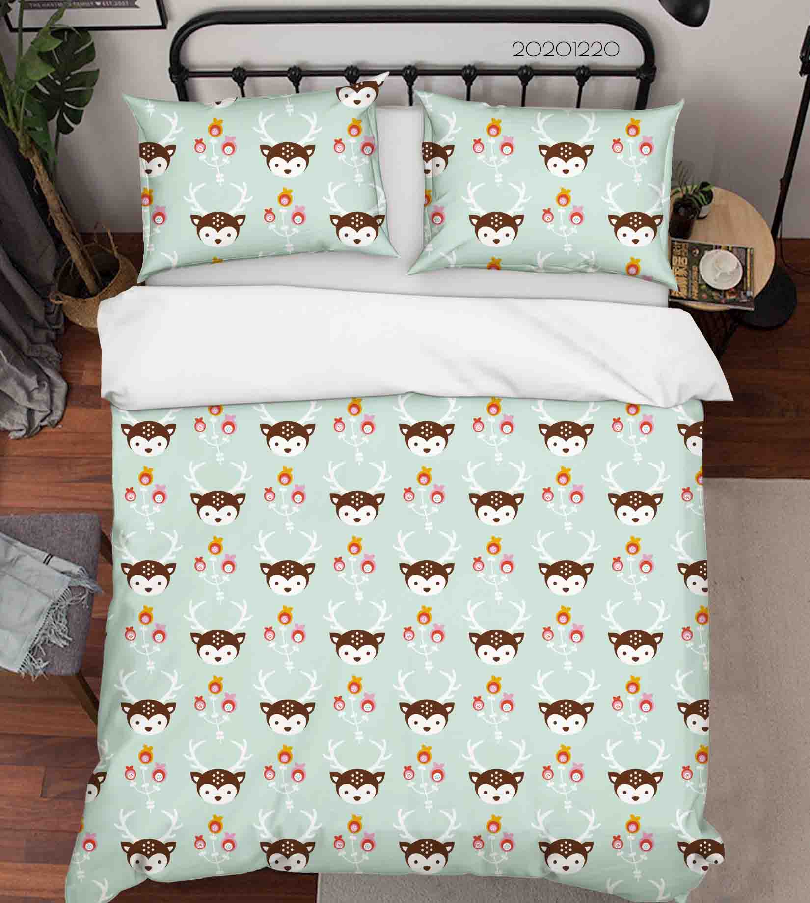 3D Hand Drawn Animal Elk Green Quilt Cover Set Bedding Set Duvet Cover Pillowcases 45