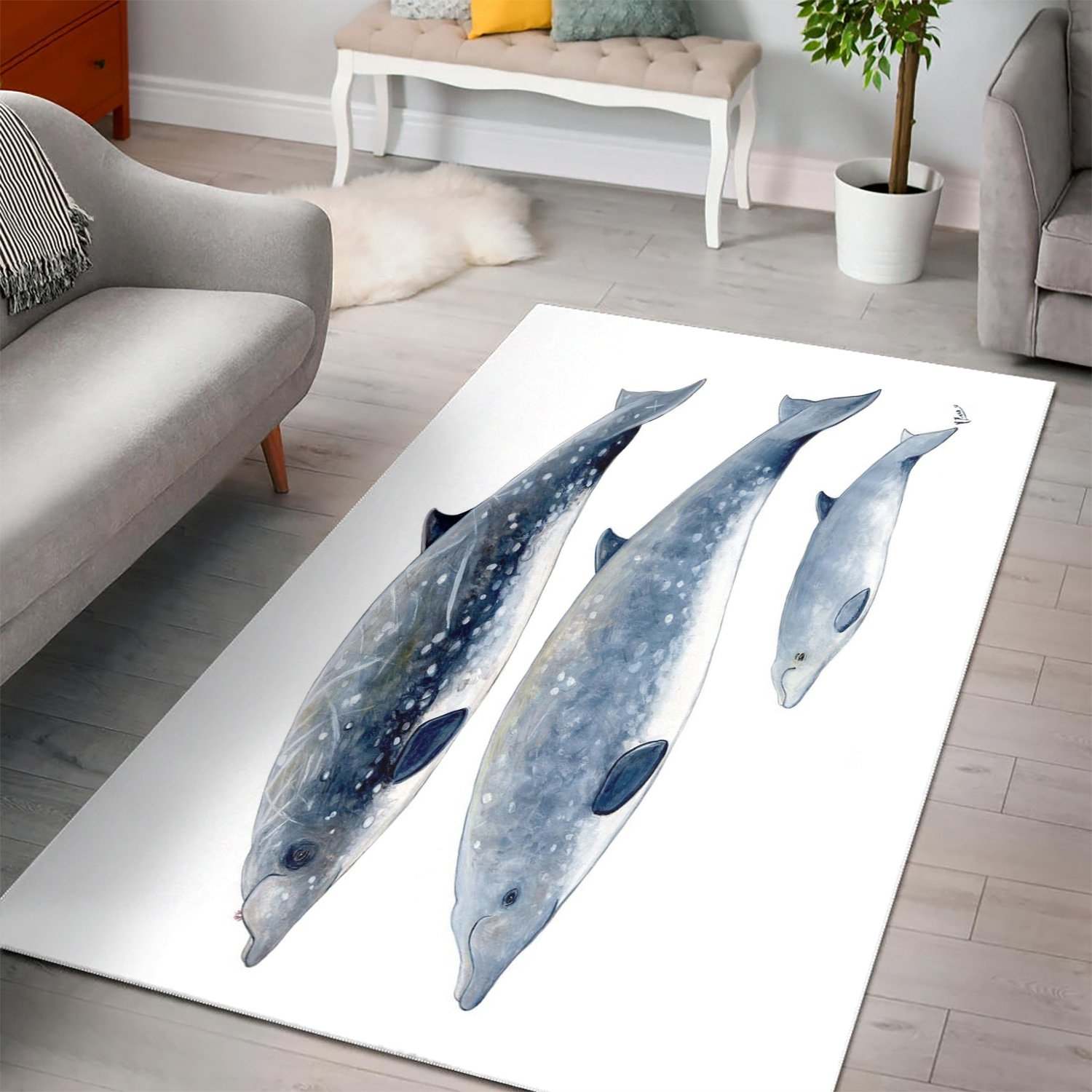 Blainville Beaked Whales Area Rug Living Room Rug Christmas Gift US Decor