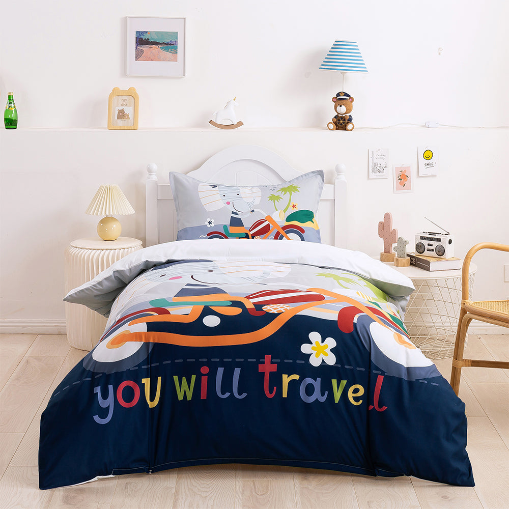 3D Cartoon Animal Elephant Bike Quilt Cover Set Bedding Set Duvet Cover Pillowcases 334