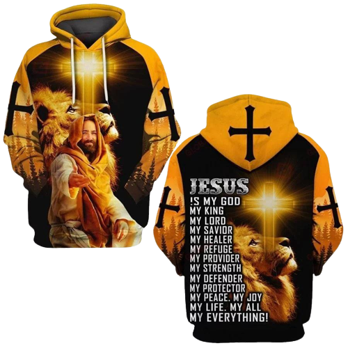 Unifinz Jesus Shirt Christian Apparel Jesus Is My God My King My Lord Jesus Lion 3D Yellow T-Shirt Jesus Hoodie 2022