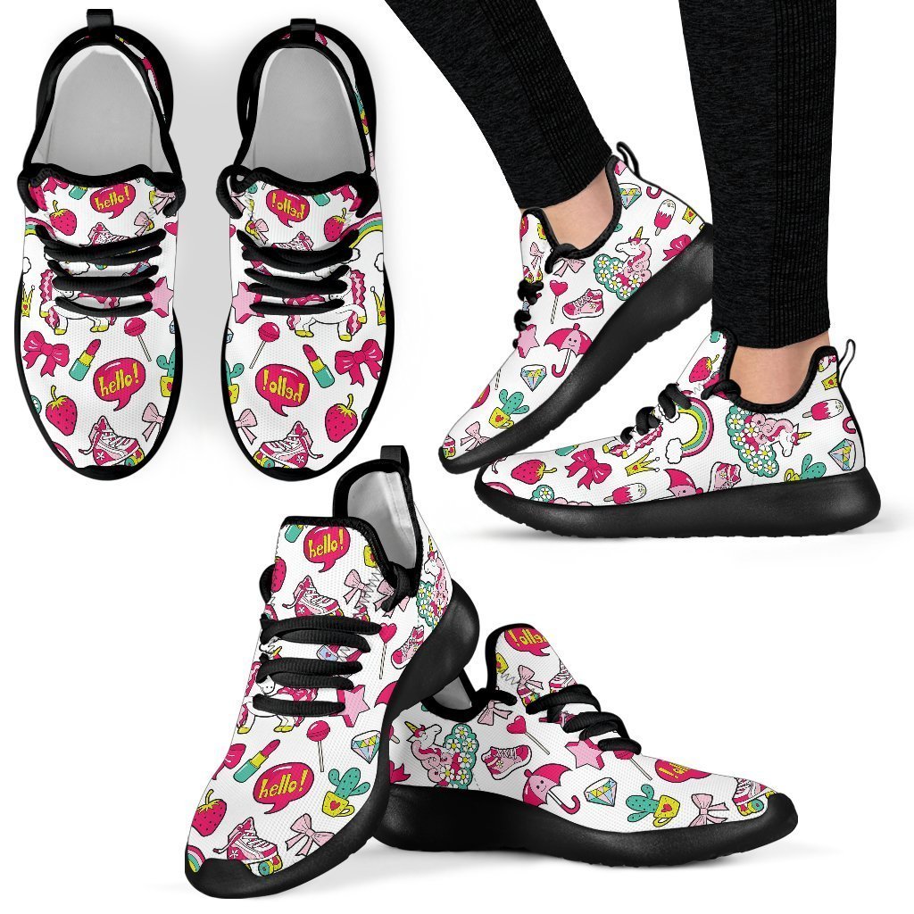 White Girly Unicorn Pattern Print Mesh Knit Shoes