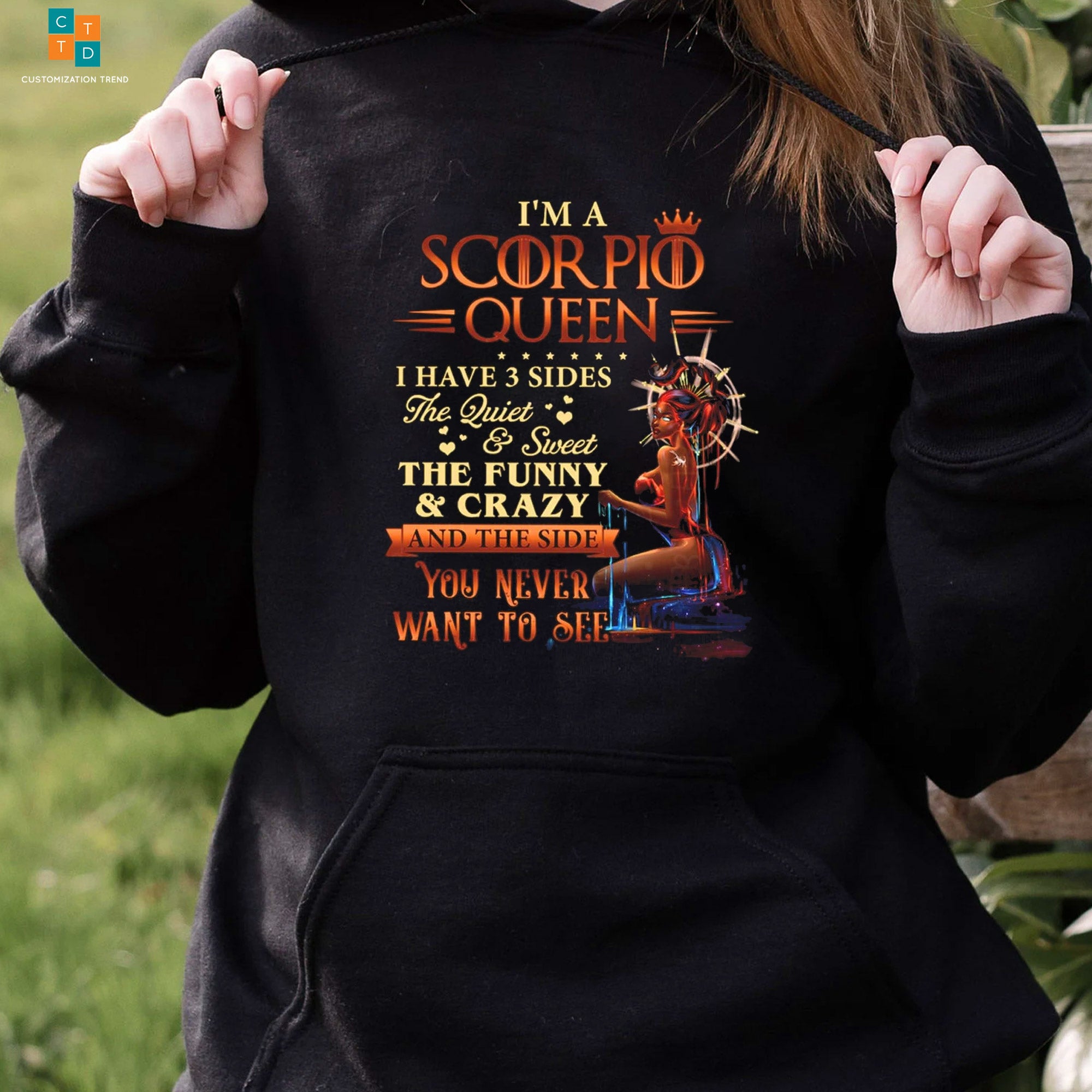 I’M A Scorpio Queen I Have 3 Sides Black Woman Hoodie, Shirt