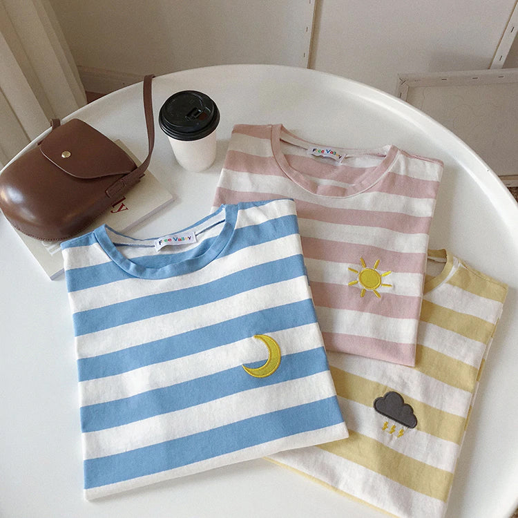 Weather Embroidered Candy Striped Color Shirt