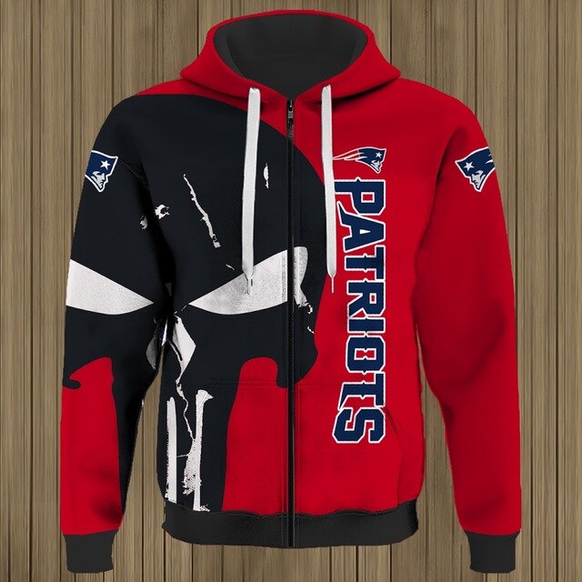 New England Patriots Skull Zipper Hoodie