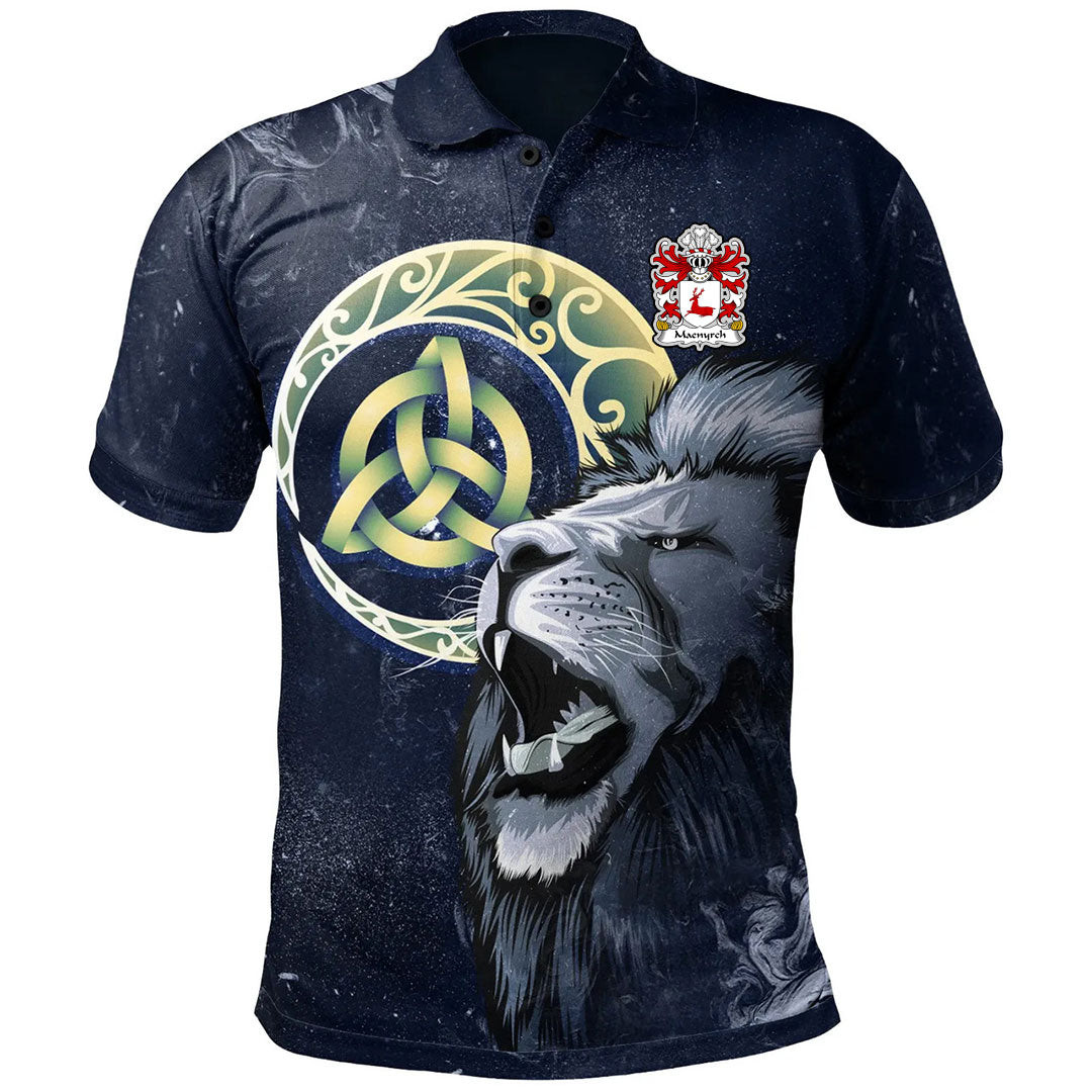 1Sttheworld Wales Polo Shirt – Maenyrch Lord Of Brecon Welsh Family Crest Polo Shirt – Lion & Celtic Moon – Golf Shirt A7