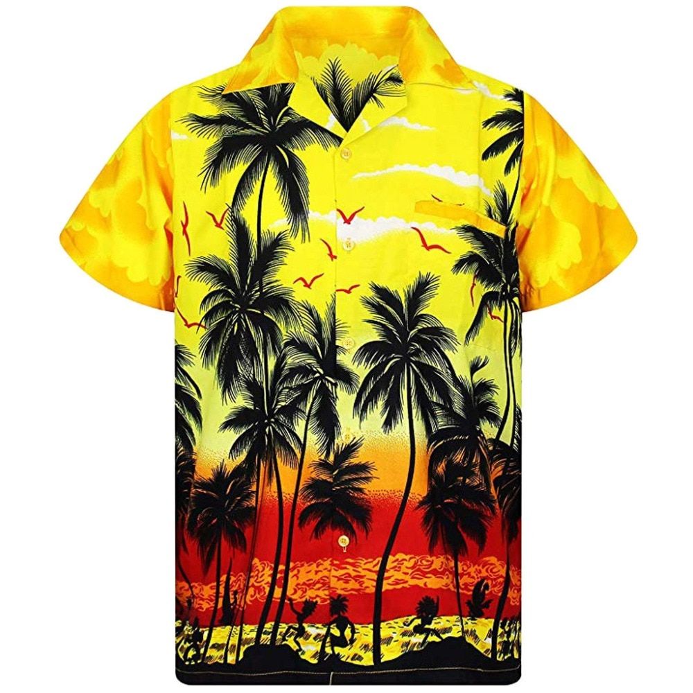 Palm Tree Yellow High Quality Unisex Hawaii Shirt For Men And Women Ha47033