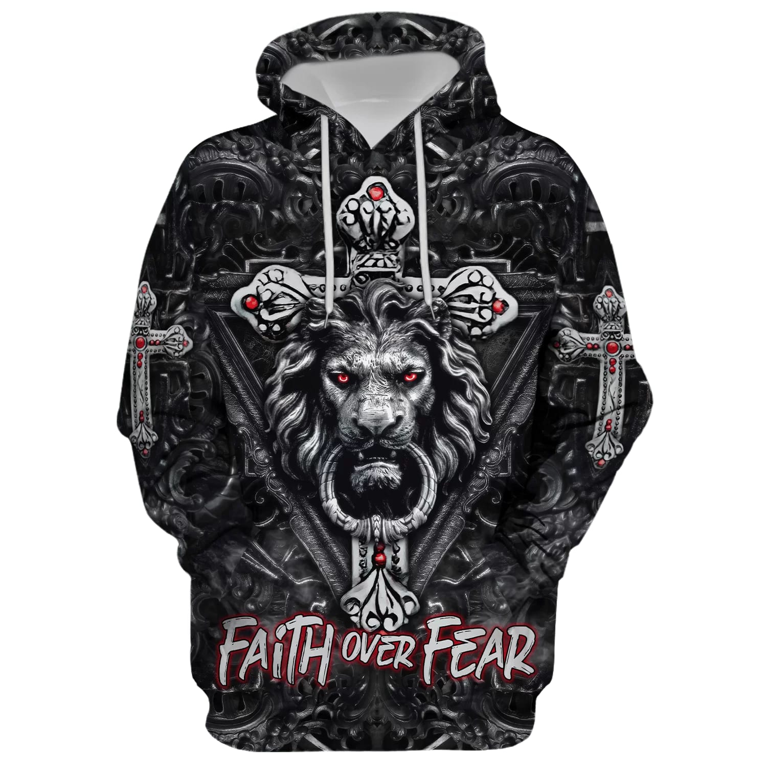 Faith Over Fear  Gothic Lion Black Hoodie  Men & Women Christian Hoodie  3D Printed Hoodie
