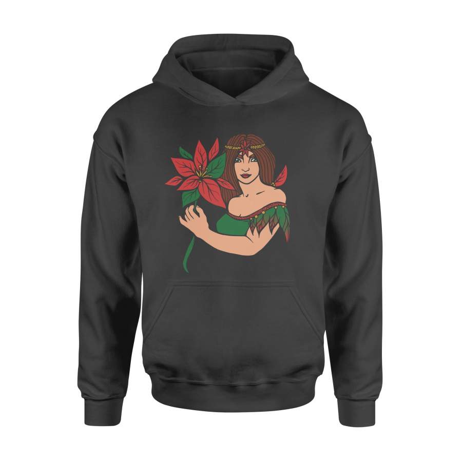 Christmas Flower Poinsettia Red Flower With Beautiful Girl – Standard Hoodie