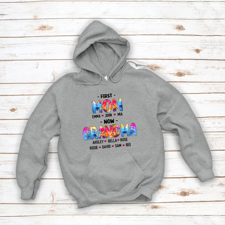 First Mom Now Grandma Rainbow Colorful Hoodie