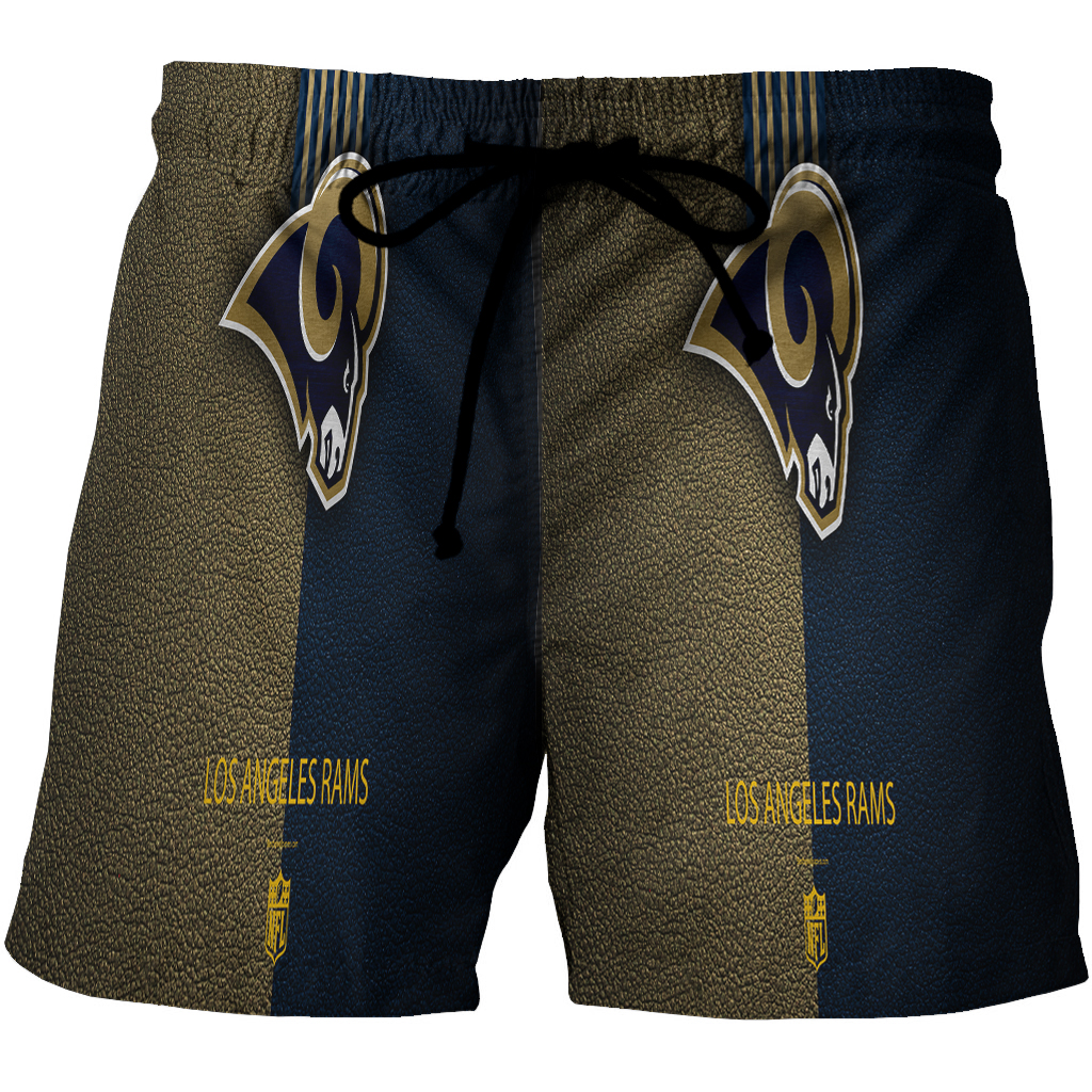 Los Angeles Rams Yellow Navy Leather 3D All Over Print Summer Beach Hawaiian Short