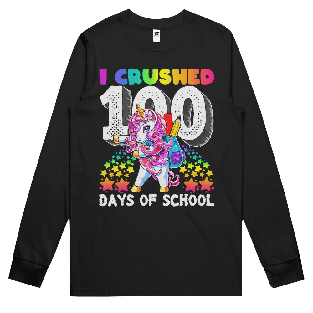 I Crushed 100 Days Of School Flossing Unicorn Gift For Girls Long Sleeve T Shirts