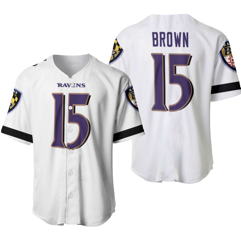 Baltimore Ravens Marquise Brown #15 NFL Great Player White 100th Season 3D Designed Allover Gift For Baltimore Fans Baseball Jersey