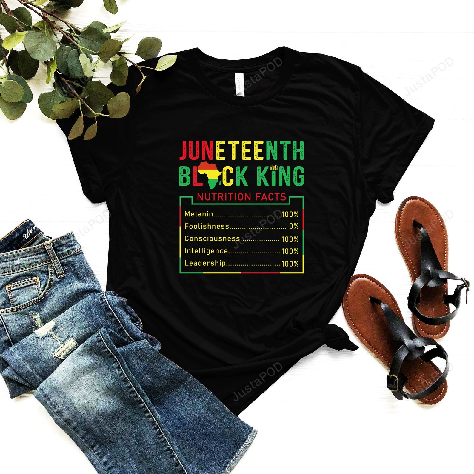 Juneteenth Black King Nutrition Facts Melanin Consciousness Intelligence Leadership Shirt – Black Pride T-Shirt – Black Power Tee