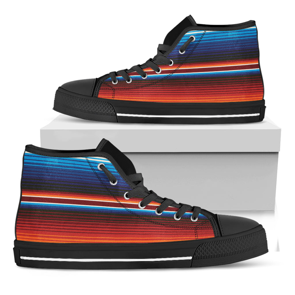 Tribal Mexican Blanket Pattern Print Black High Top Shoes