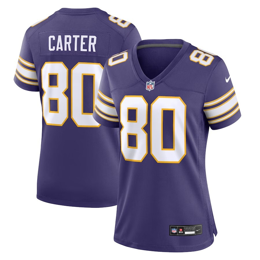 Women Minnesota Vikings #80 Chris Carter Classic Retired Player Game Jersey – Purple