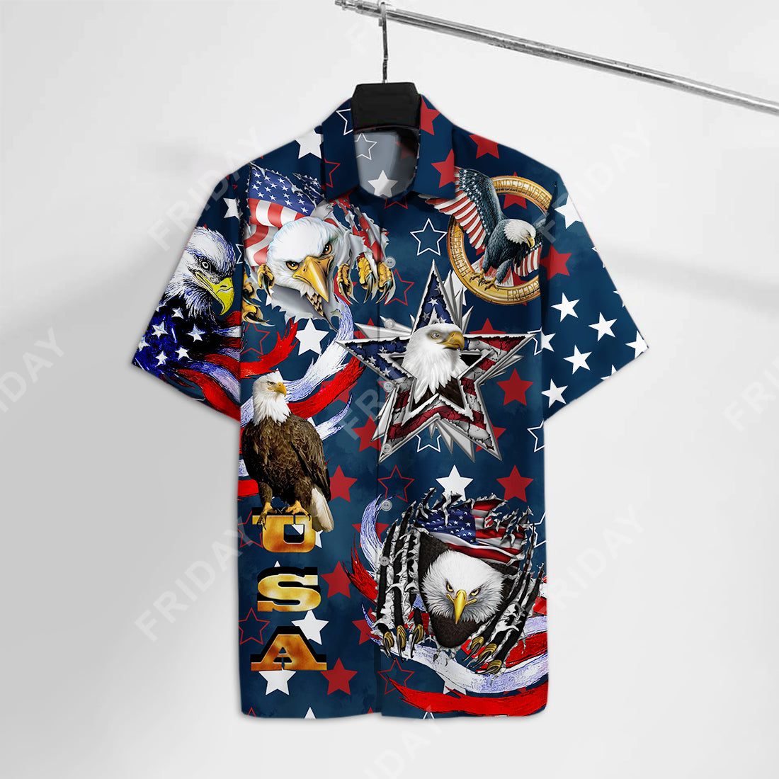 Of July Hawaii Shirt Usa Flag Star Eagle Blue Aloha Adul Unisex Full Print Ha64454