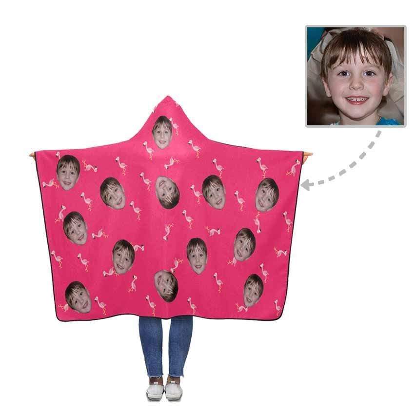 Custom Face Pink Flamingo Hooded Blanket