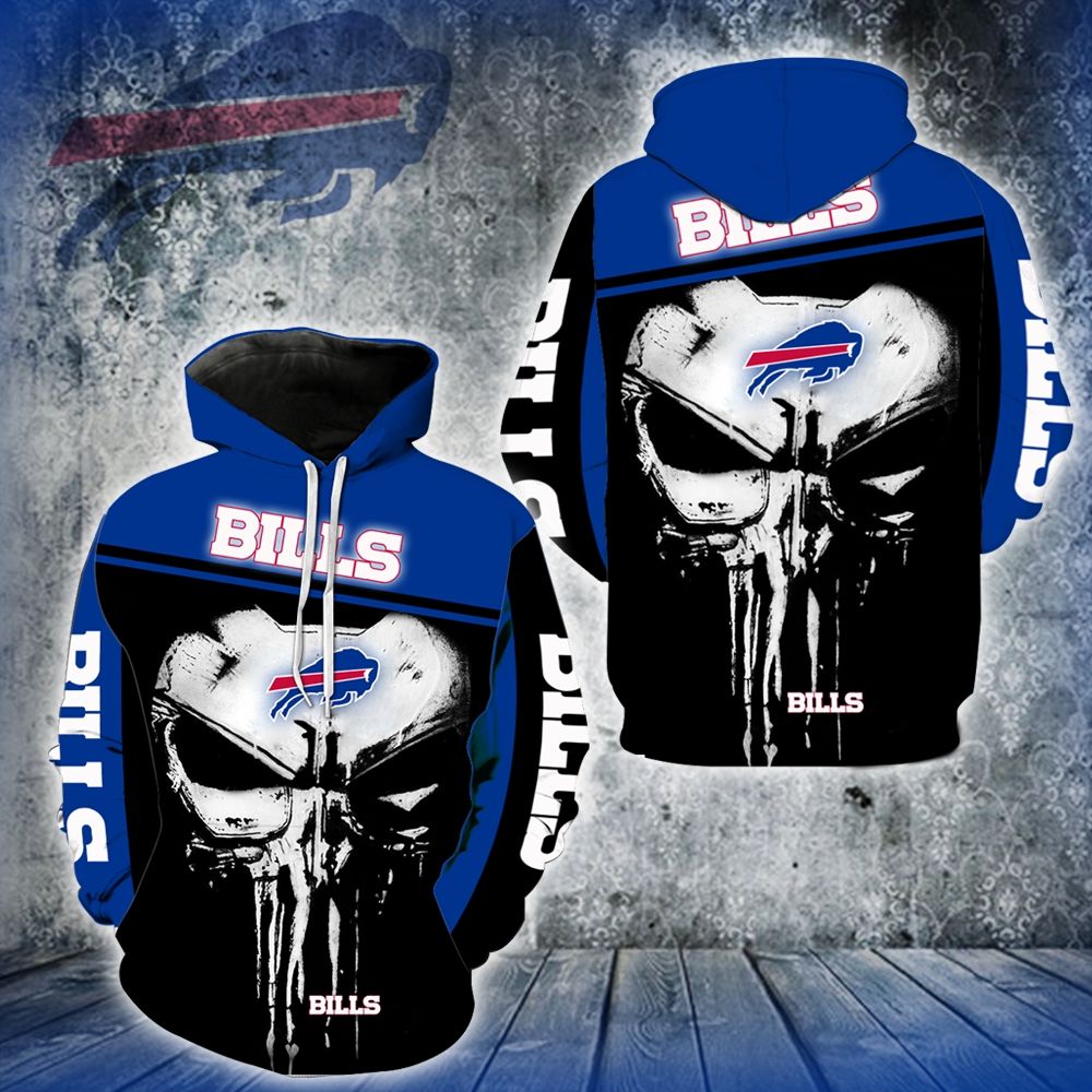 3D DIGITAL PRINT SPORTS PULLOVER HOODIES PUNISHER & BUFFALO BILLS