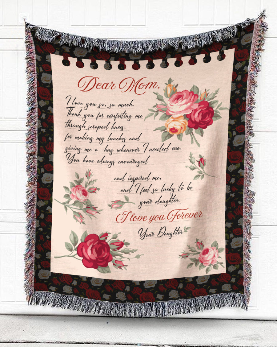 Woven Throw For Mother Birthday Gift, Roses – Dear Mom, Cotton Blanket