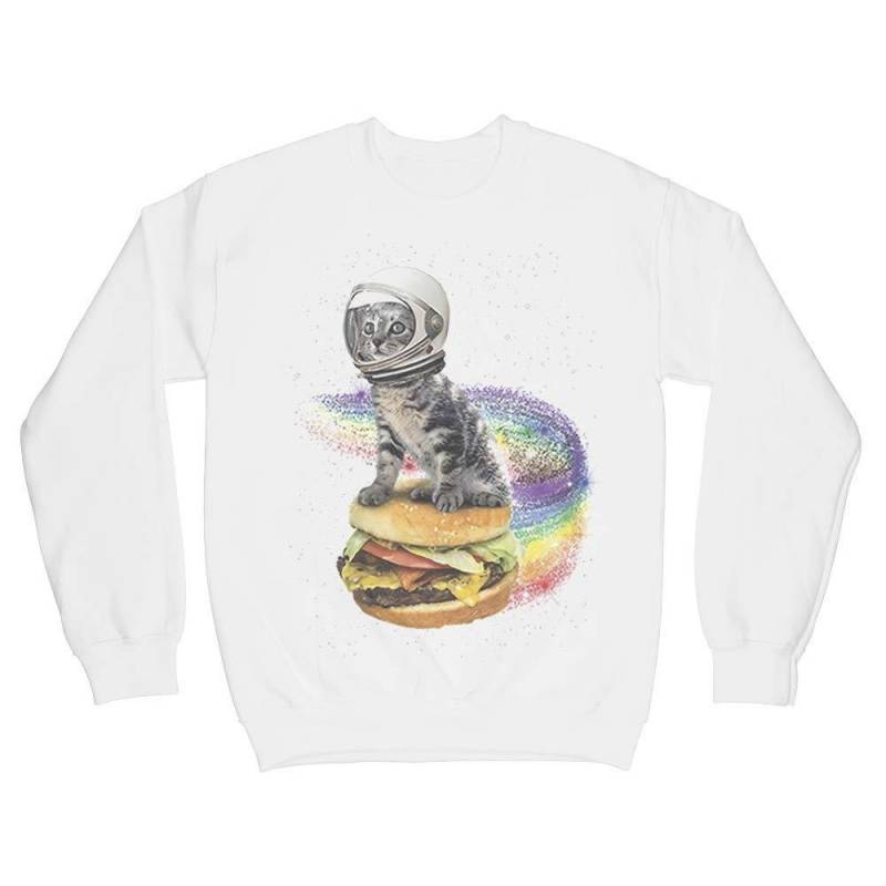 Space Burger Cat Sweater – Animal Jumpers, Black/Violet Polyester Pullover