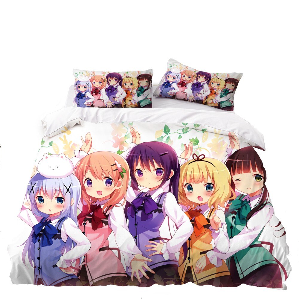 23 Japan Anime Bedding Set 3D Print Cartoon Duvet Cover Would You Like Some Rabbits Today Bed Cover Set Pillowcase