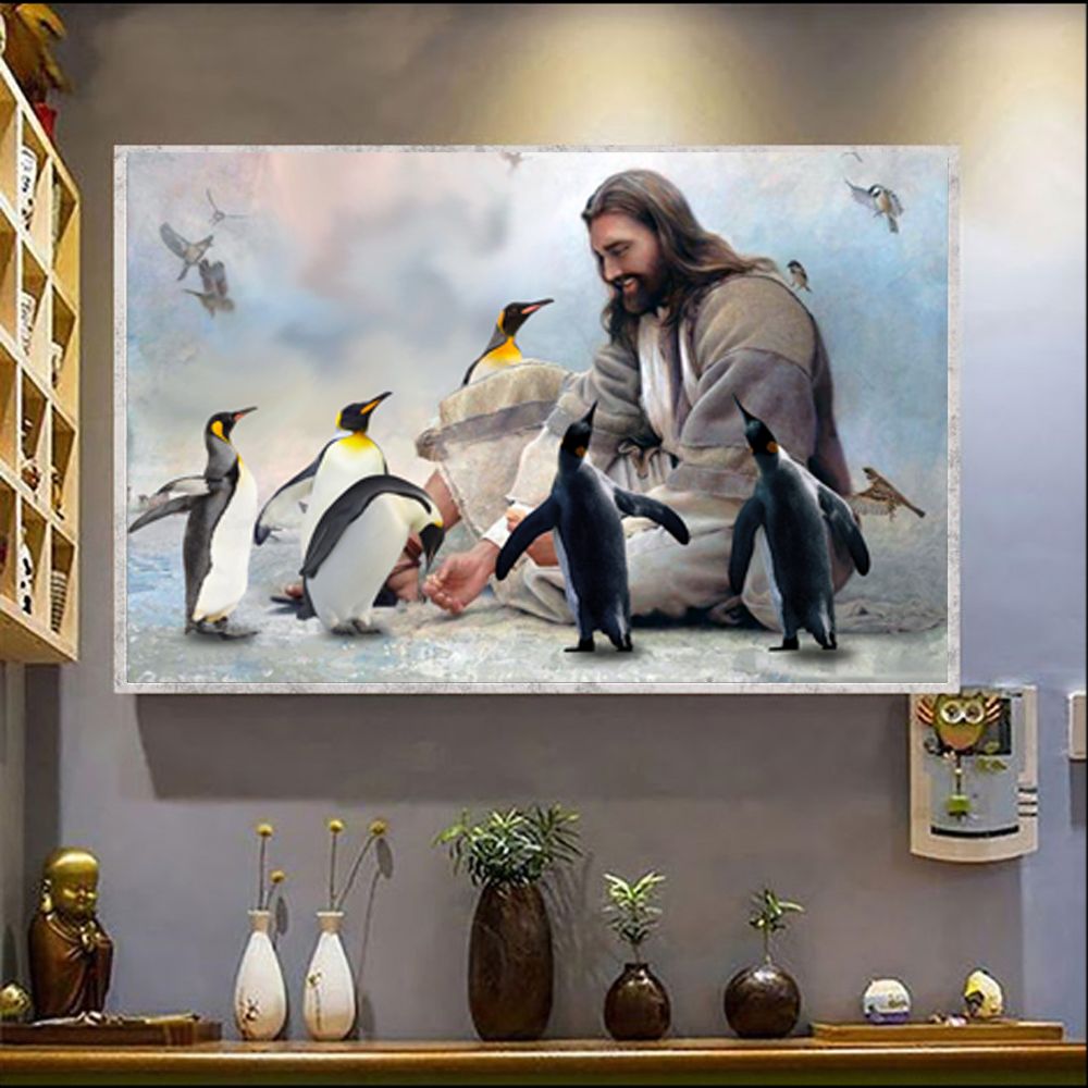 God Surrounded By Penguin Poster Large Christian Wall Art Home Wall Decor