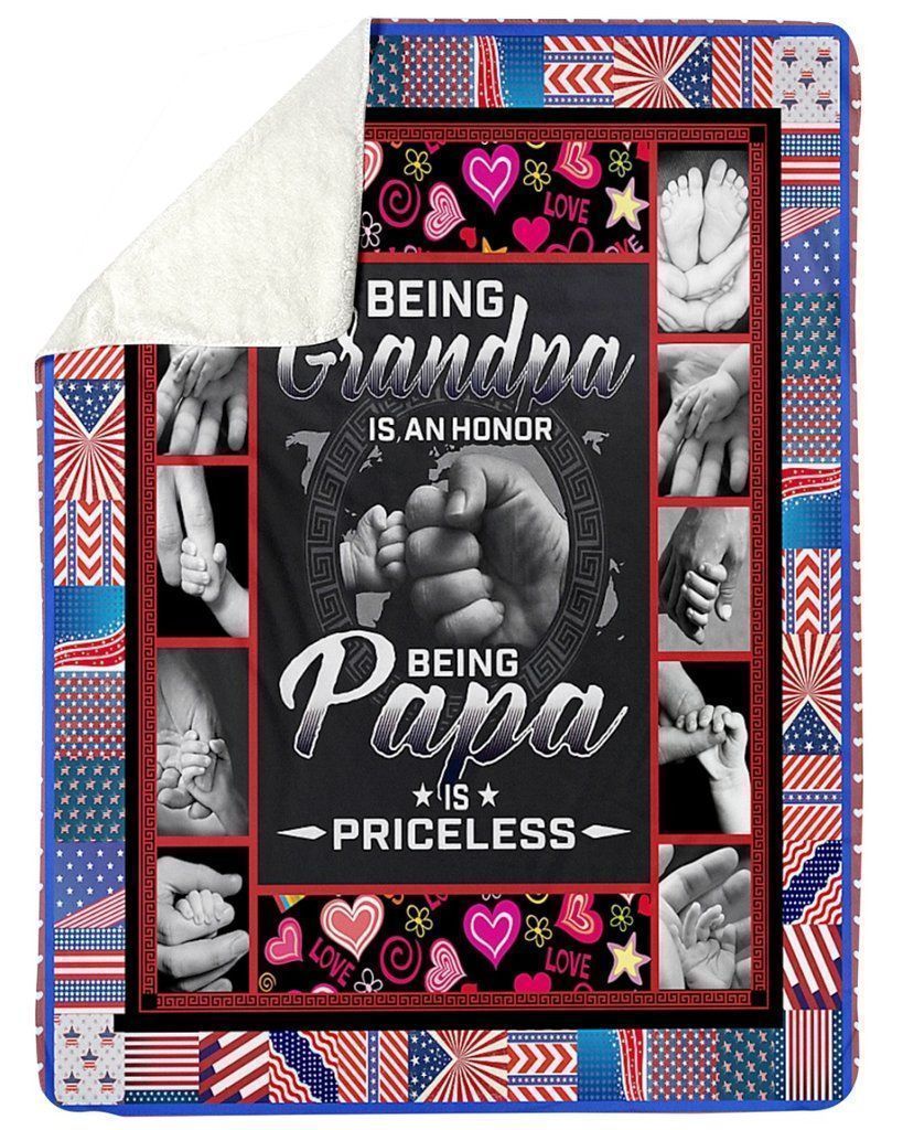 Being Grandpa Is An Honor Being Papa Is Priceless Fleece Blanket, Sherpa Blanket, Gift For Parent, Family Member, Friends Gift, Christmas Gift, Home Decor, Home Living