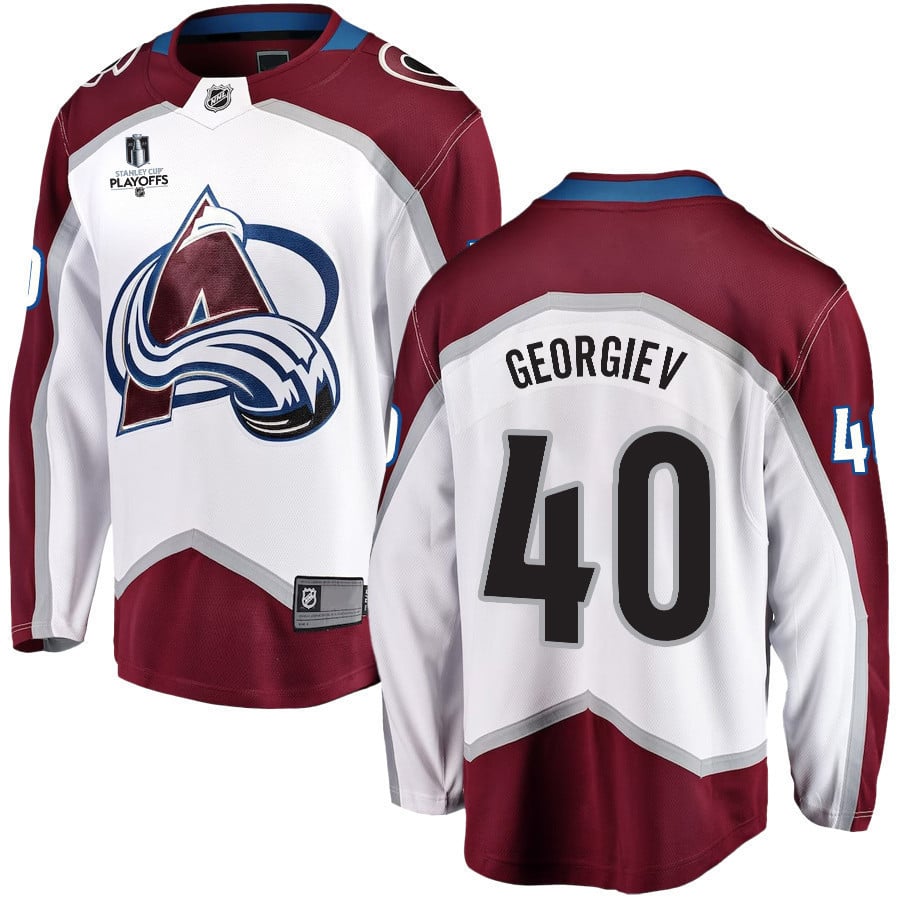 Alexandar Georgiev 40 Colorado Avalanche Stanley Cup 2023 Playoffs Patch Away Breakaway Men Jersey – White