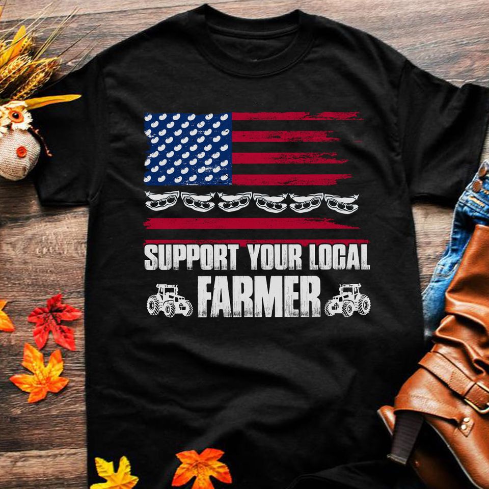 American Flag Bean Support Your Local Farmer Standard T-Shirt