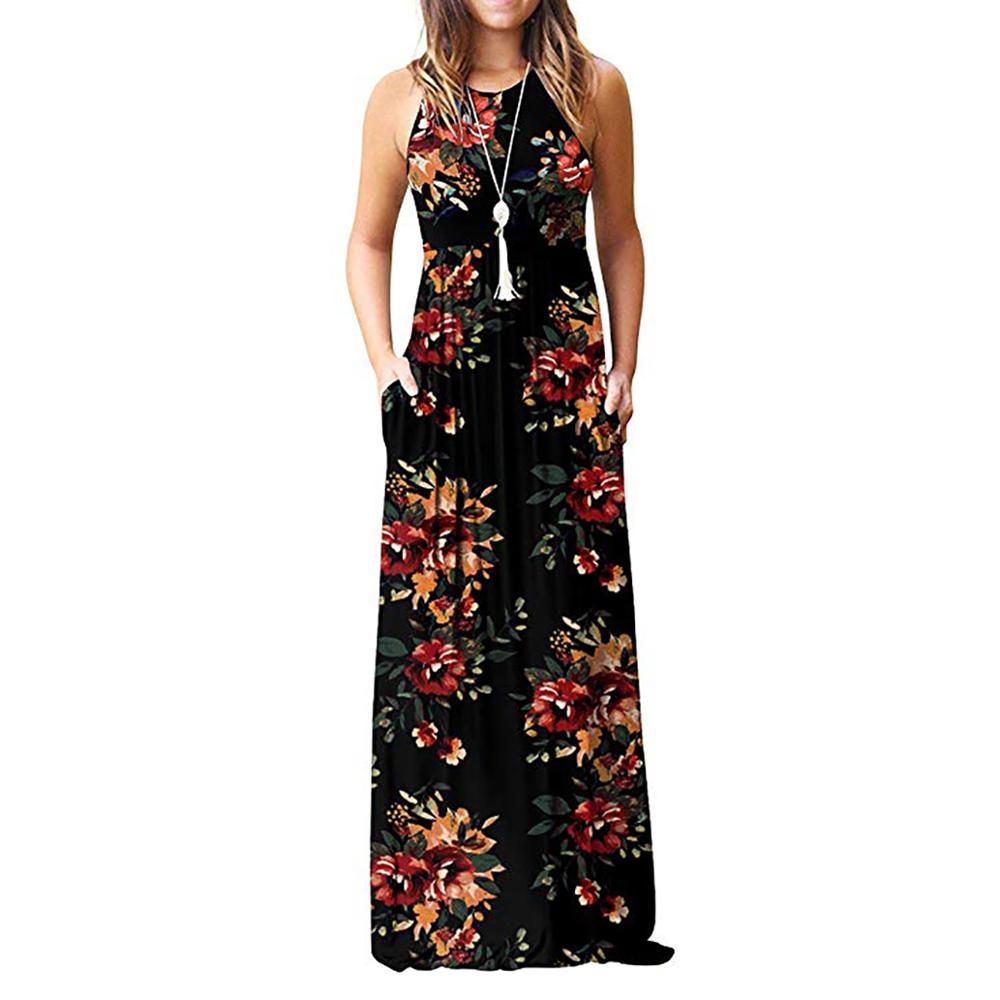 GULE GULE Women’s Summer Sleeveless Elastic Empire Waist Pleated Floral Maxi Long Dresses with Pockets alx