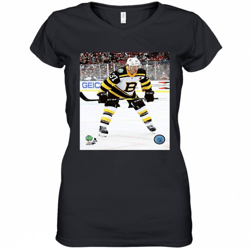 Patrice Bergeron Boston Bruins 2019 Winter Classic Action Women’s V-Neck T-Shirt