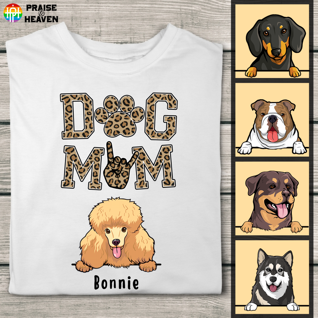 Dog Mom, Leopard, Personalized T-Shirt Sweatshirt Hoodie Ap794