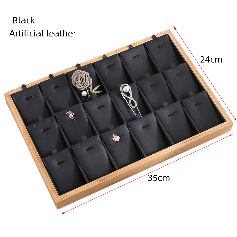 18Grids PU Artificial Leather Bamboo Jewelry Display Tray Necklace Pendant Storage Jewelry Organizer Tray Holder Showcase alx