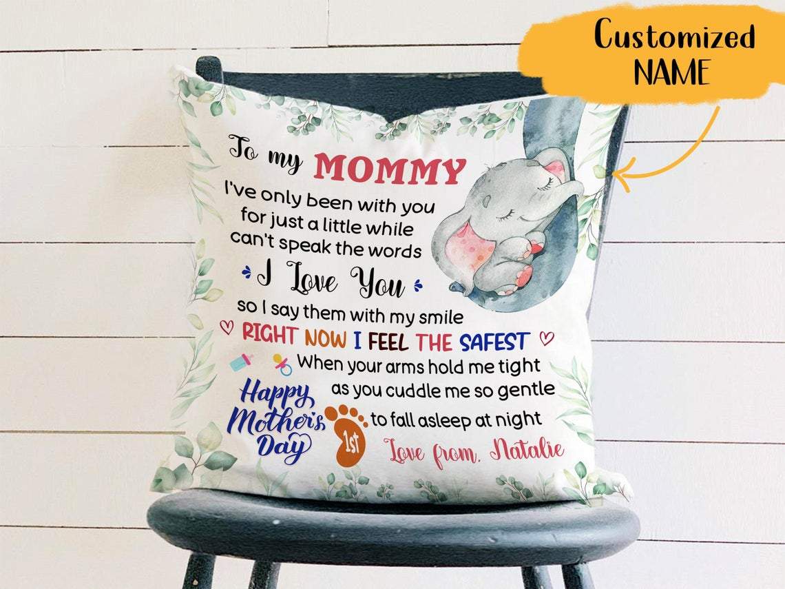 Personalized To My Mommy Elephant Pillow, First Mother’S Day