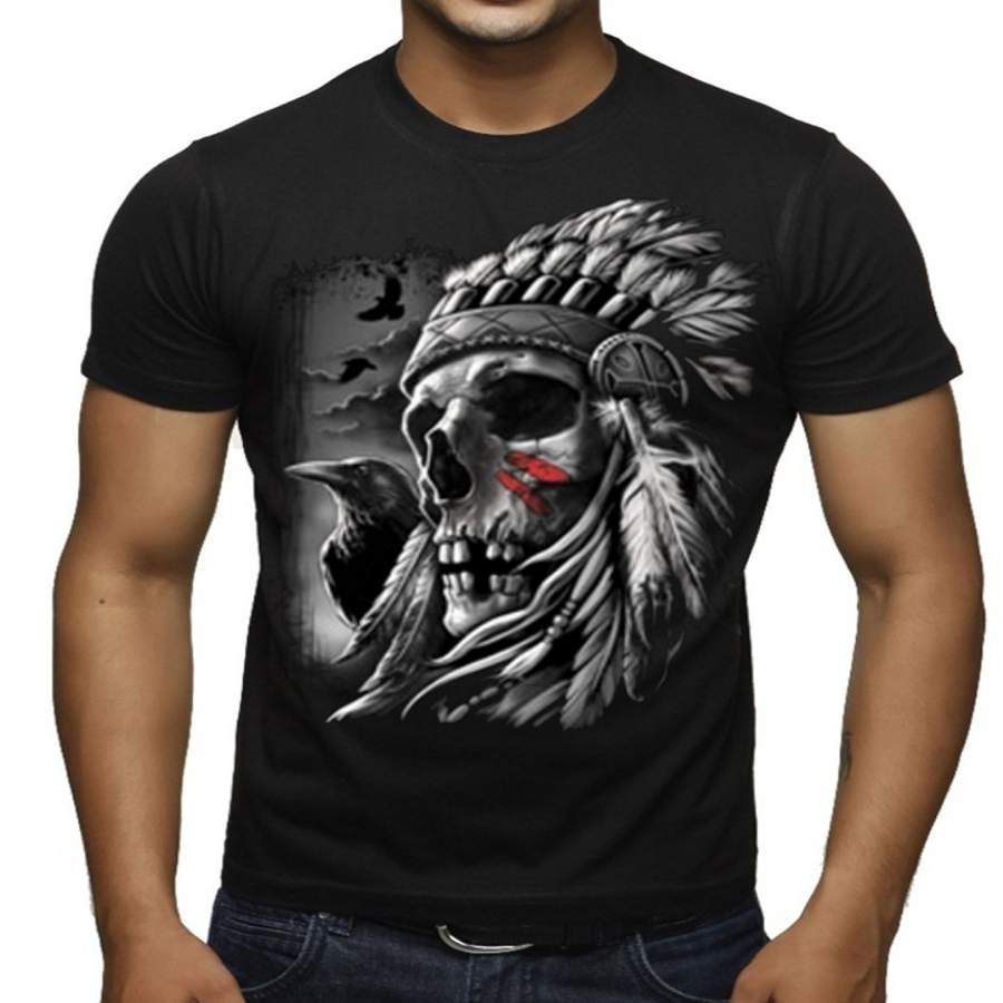 Crow Indian Chief Skull Men’s T-Shirt Black