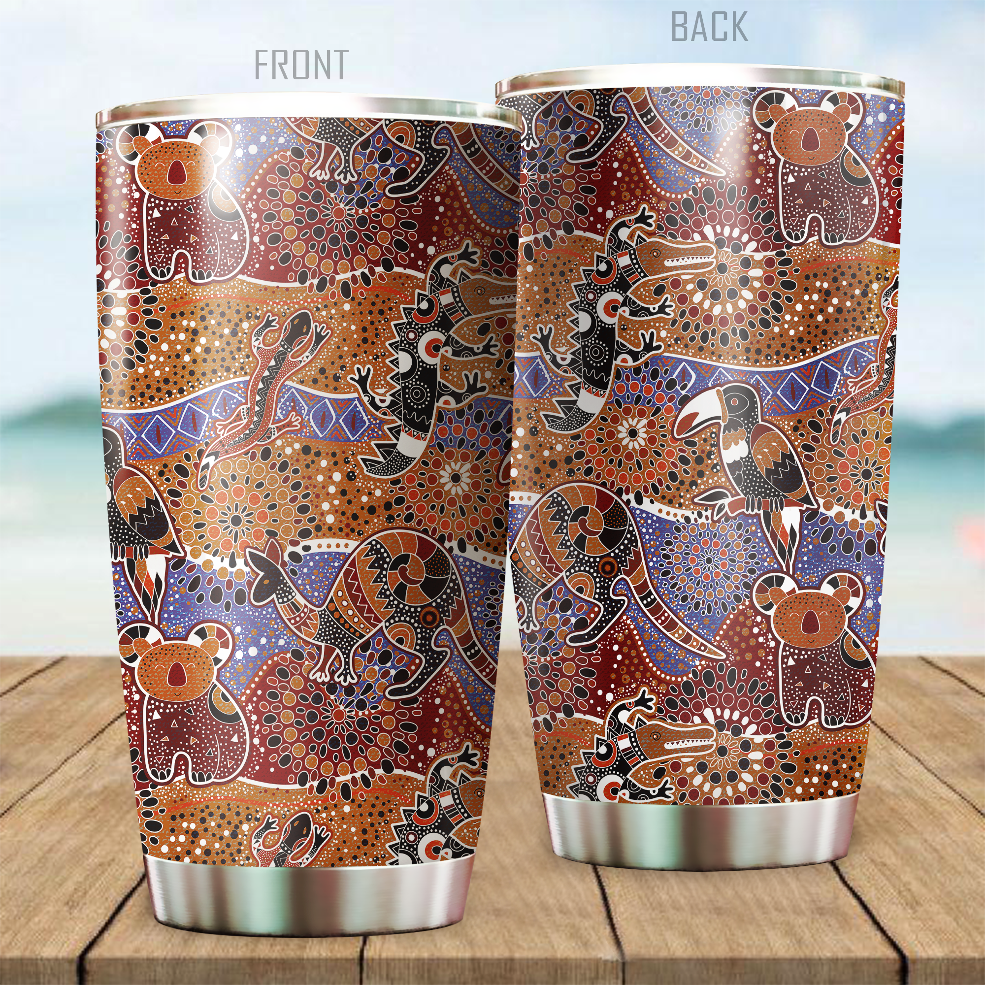 Aboriginal Decors Australian Gifts  Indigenous Animals Stainless Steel Tumbler 20Oz