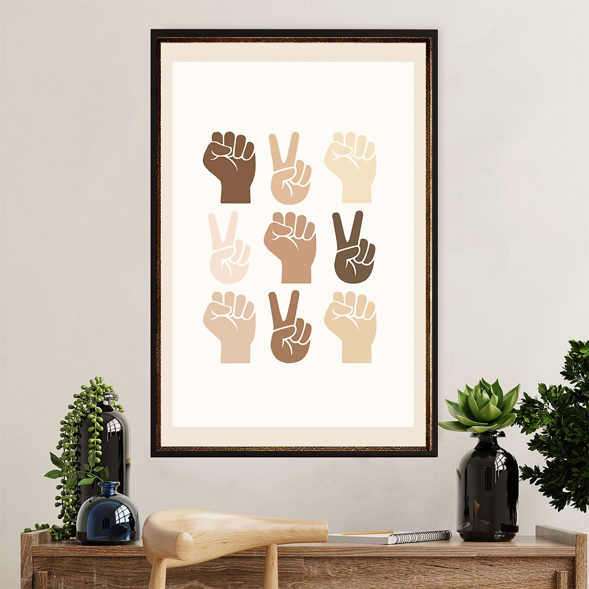 African American Afro Poster Prints | Fighting Together | Wall Art Gift For Black Girl