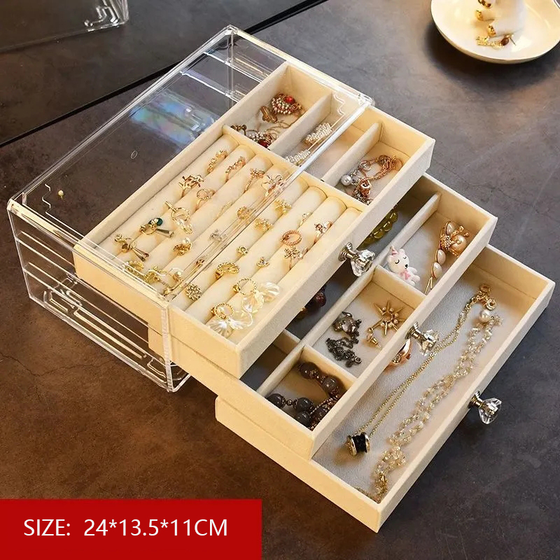 Acrylic Organizers Velvet Three-Layer Jewellery Storage Box Earring Rings Necklace Large Space Jewellery Case Holder Women Gift alx