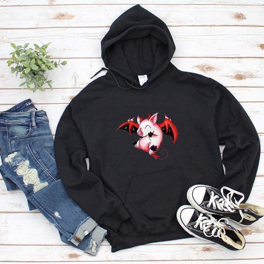 Valentines devil piggy cute lovely pig animal lovers great gift black hoodie for men and women S-5XL