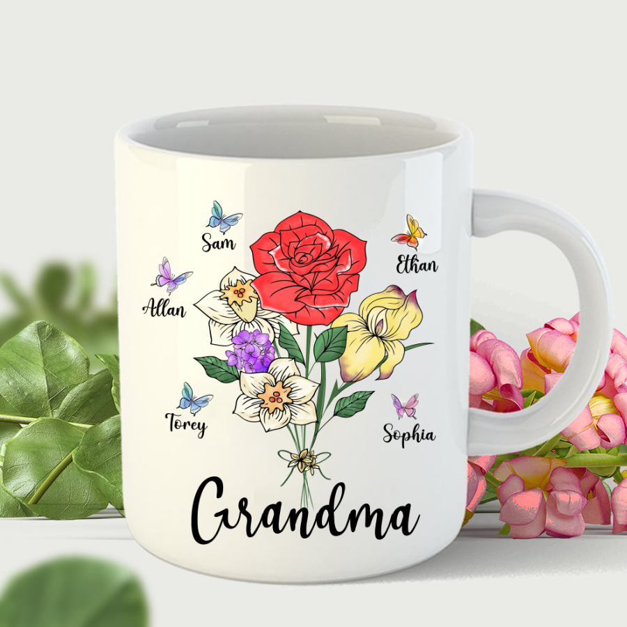 Grandma And Grandkids Flower Butterfly Mug